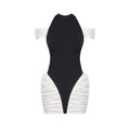 Cocktail Contrast Patchwork Hourglass Pleated Halter Dress
