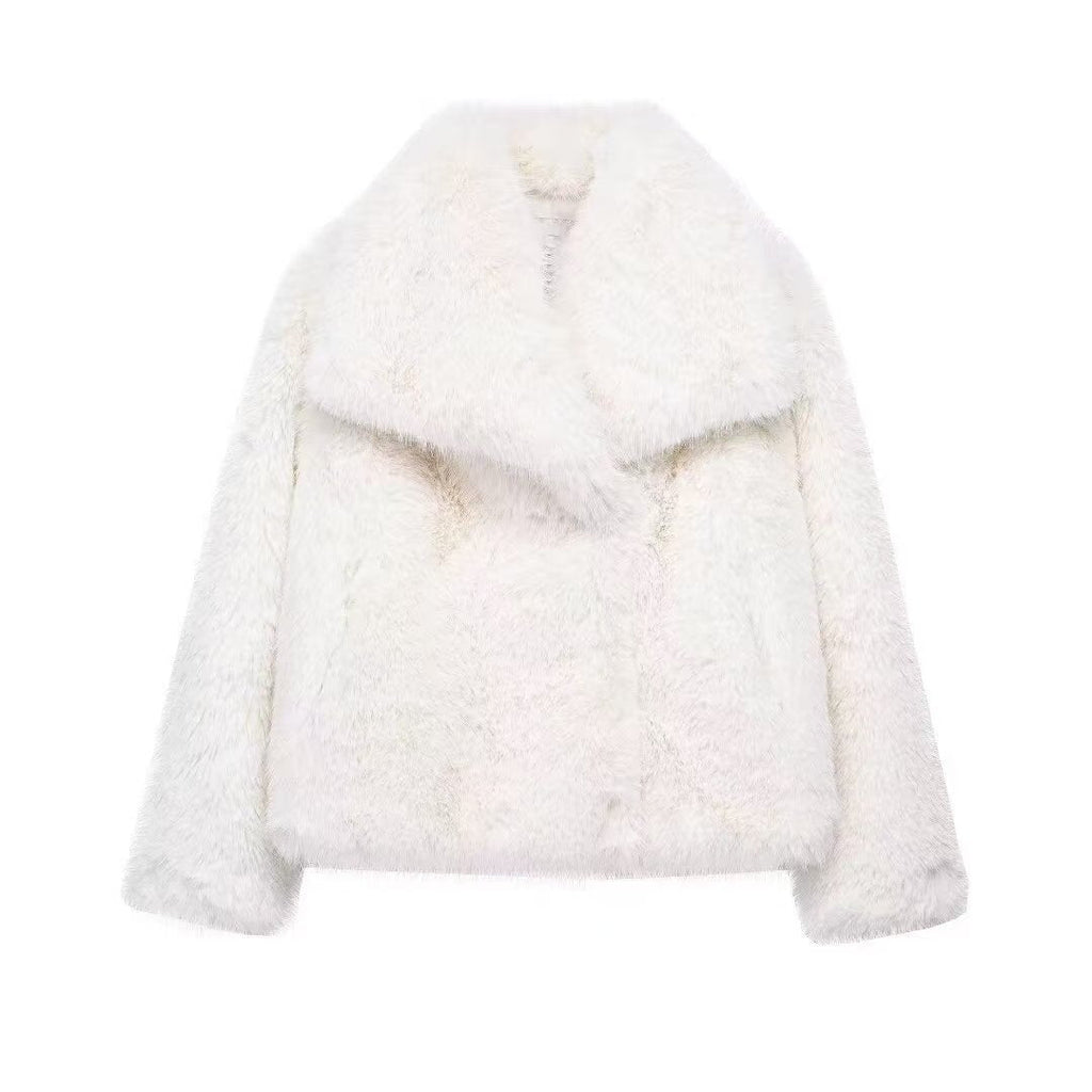 Faux Fur Coat with Large Lapel