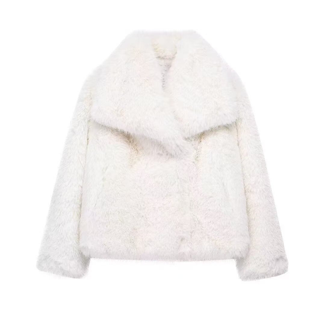 Faux Fur Coat with Large Lapel