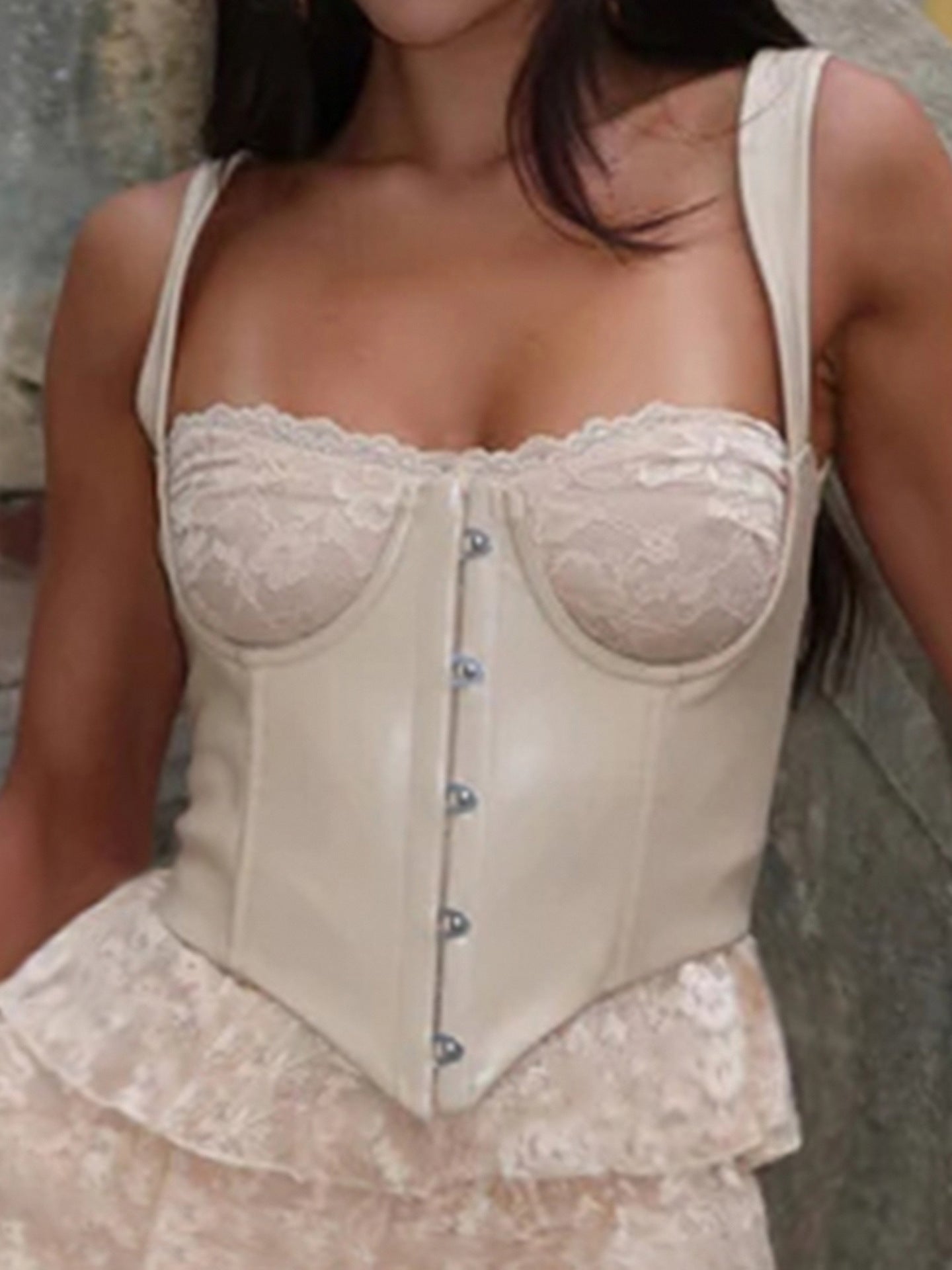 Leather Bra Strap Lace Tiered Dress Set