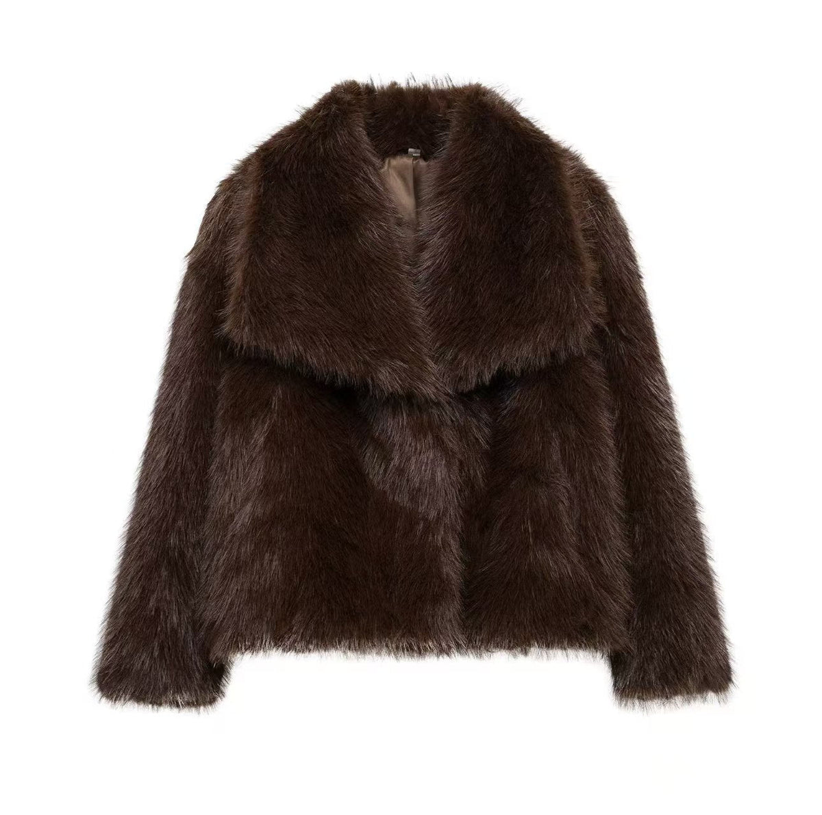 Faux Fur Coat with Large Lapel