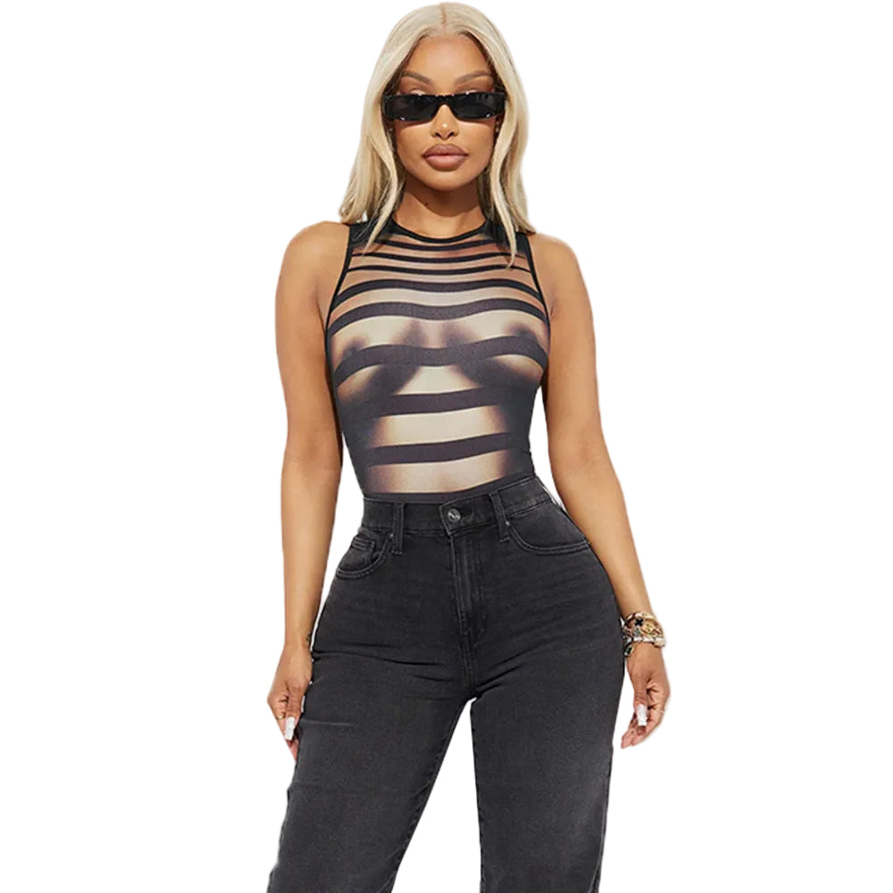 Sexy Sleeveless Printed High Elastic Bodysuit