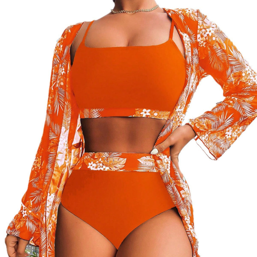 Maple Leaf Print 3PC Long Sleeve Bikini