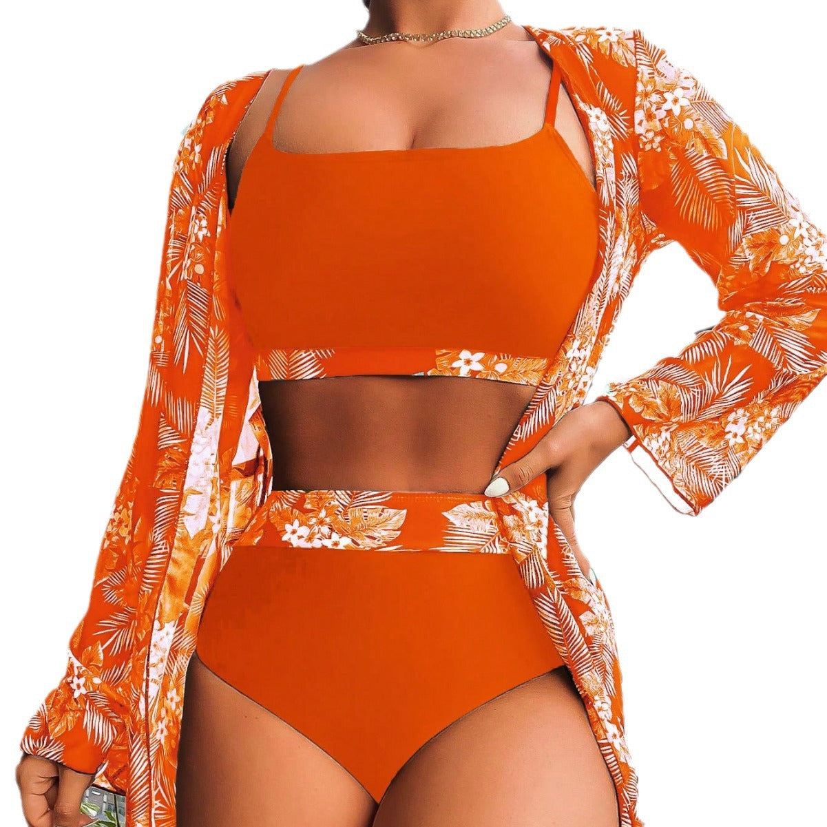 Maple Leaf Print 3PC Long Sleeve Bikini