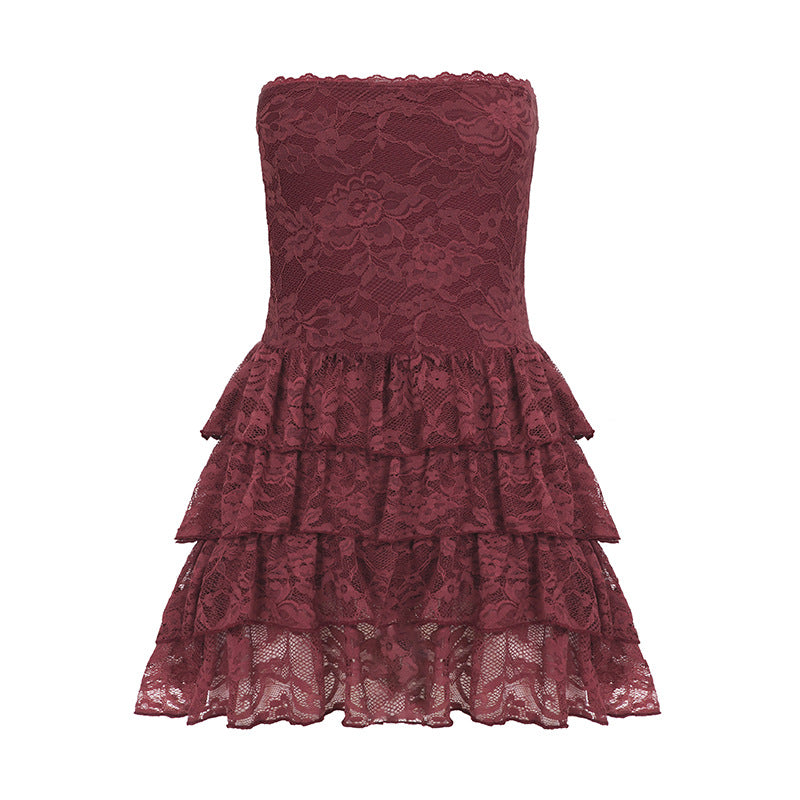 Leather Bra Strap Lace Tiered Dress Set
