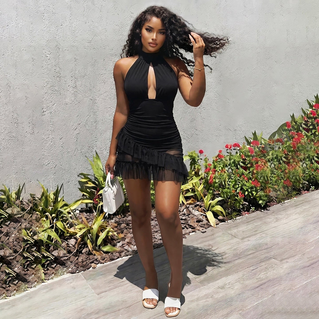 Sexy Black Halter Backless Dress