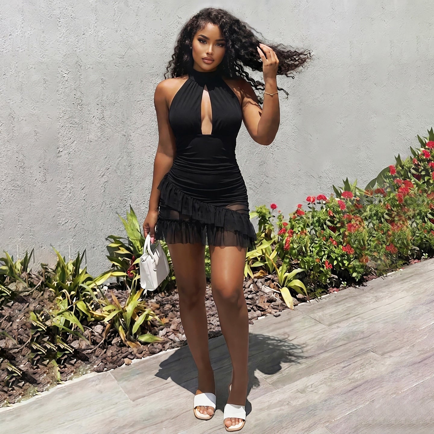 Sexy Black Halter Backless Dress