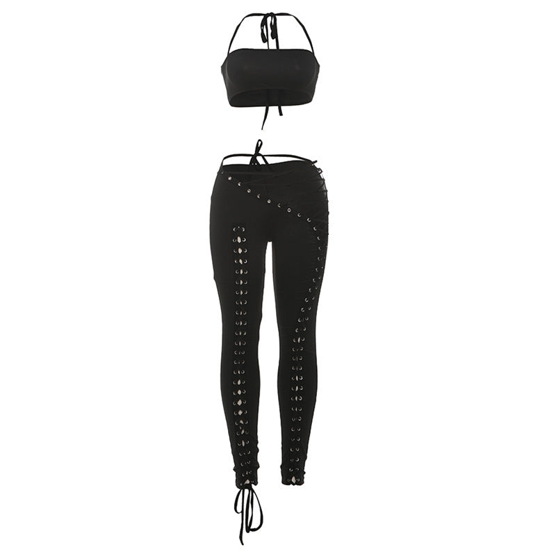 Sexy Lace Up Trousers Two Piece Set
