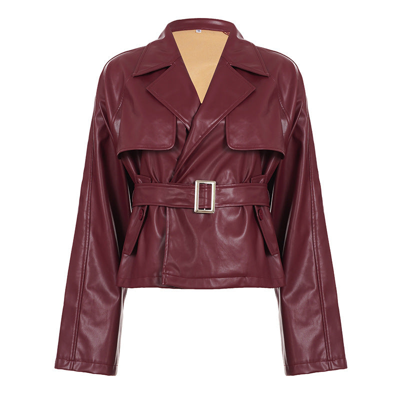 Japanese Buckle Belt Leather Coat