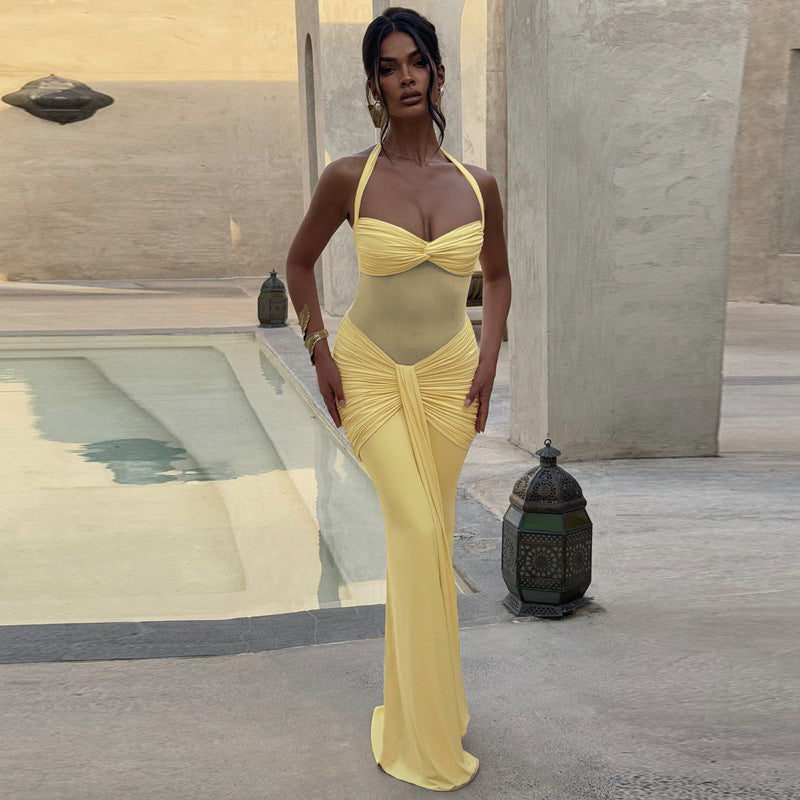Summer Sexy Tube Top off Neck Mesh Dress