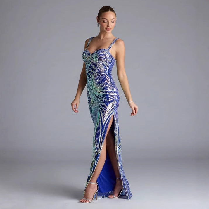 Formal High End Sequin Pattern Sling Dress