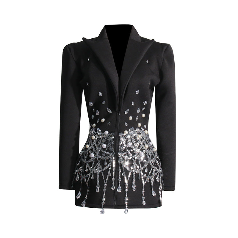 Black Blazer Dress w/ Rhinestone