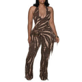 Elegant Backless Tassel Printed Halter Strap Jumpsuit