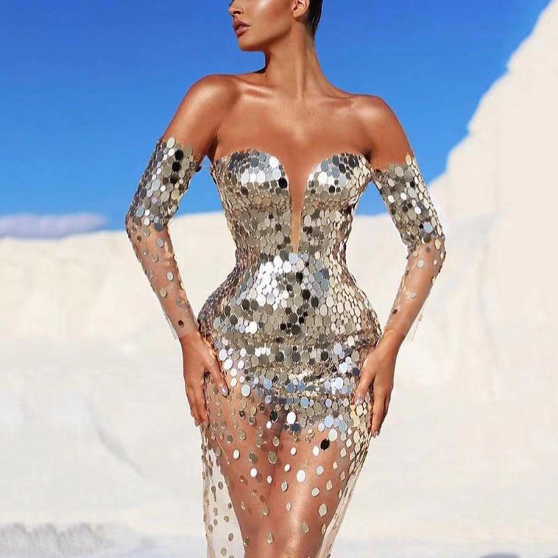 Cocktail Sequined Off Shoulder Sexy Dress
