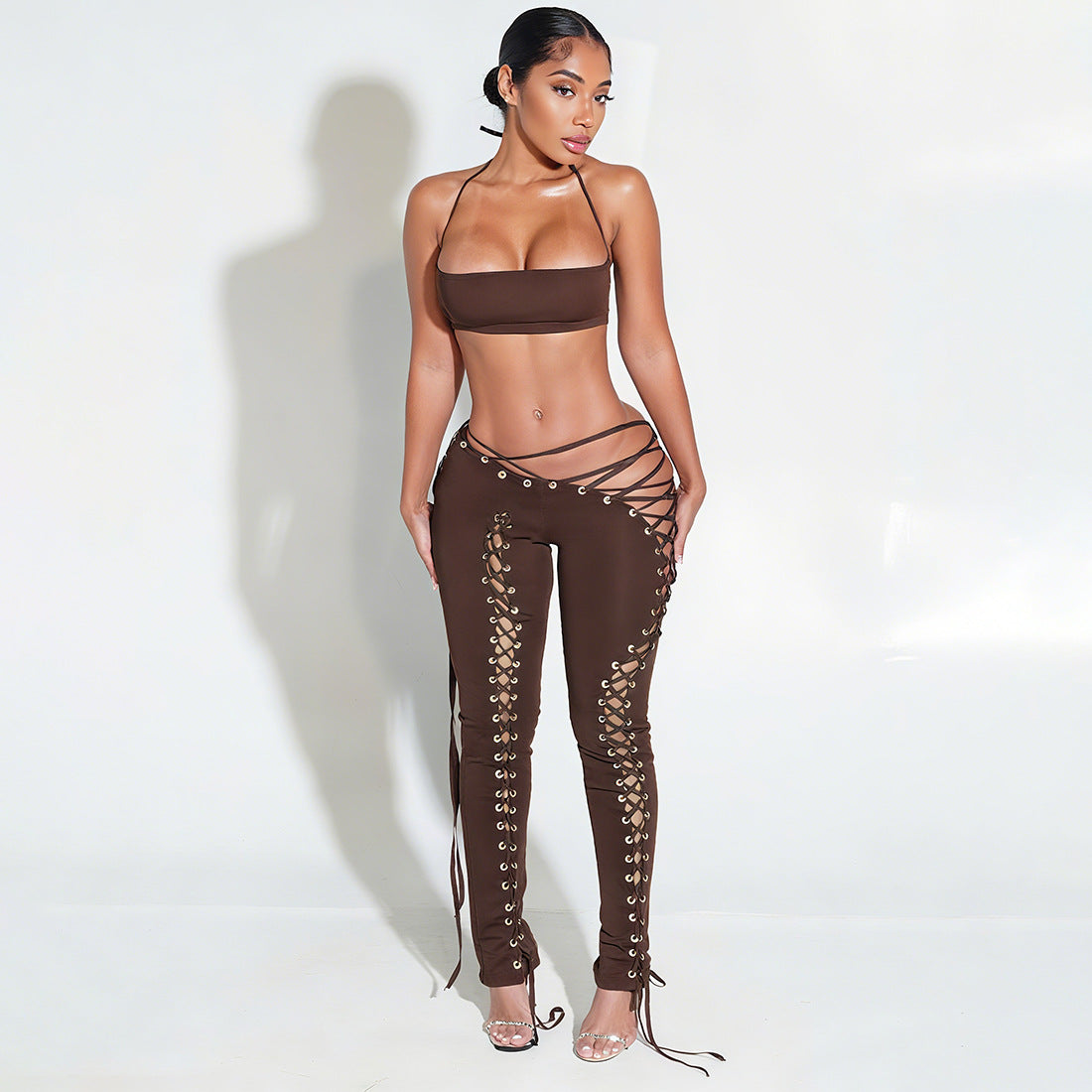 Sexy Lace Up Trousers Two Piece Set