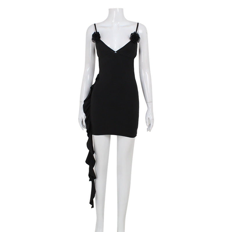 Sexy Black Low Cut Backless Dress