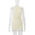 Women Clothing Summer Sexy Backless Elegant Sexy Solid Color Slim Fit Short Hip Hugger Dress Women