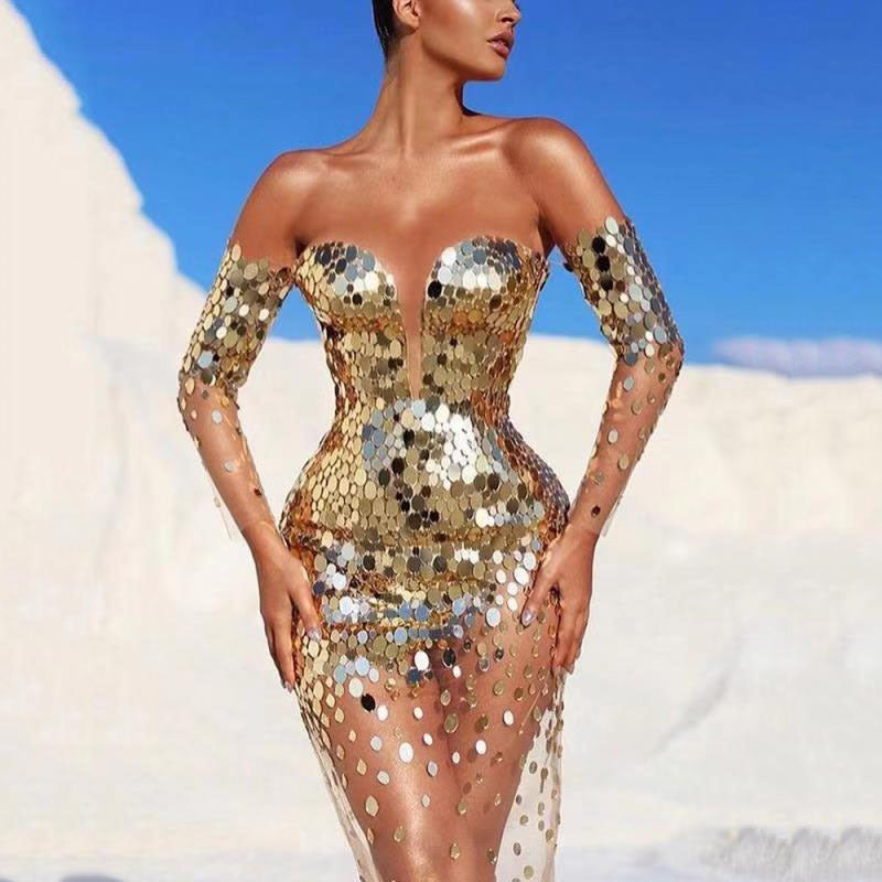 Cocktail Sequined Off Shoulder Sexy Dress