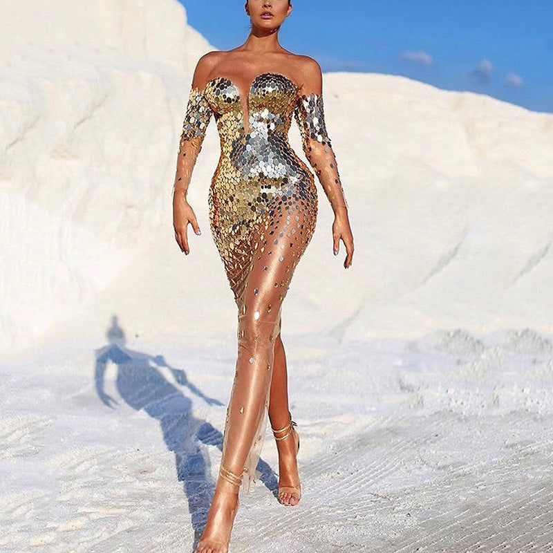 Cocktail Sequined Off Shoulder Sexy Dress