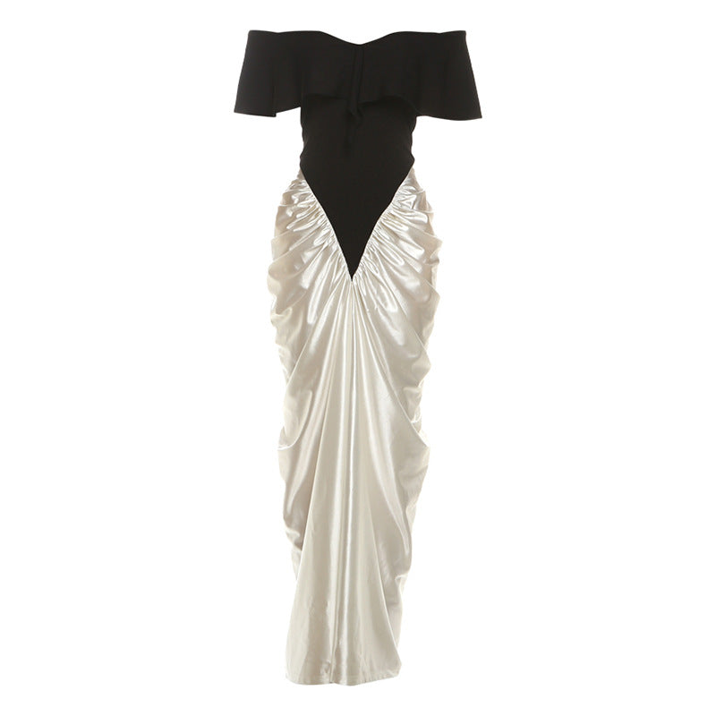 Formal Black and White Strapless Contrasting Dress