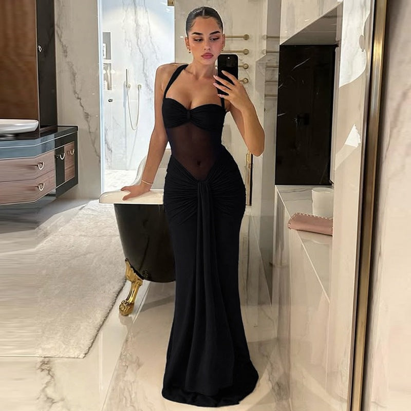 Summer Sexy Tube Top off Neck Mesh Dress