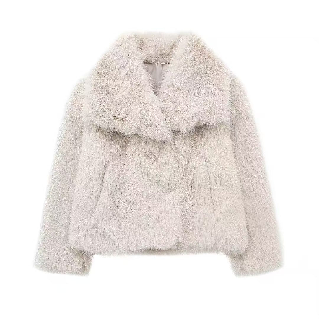 Faux Fur Coat with Large Lapel