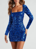Cocktail Sequin Backless Long Sleeves Dress