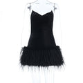 Cocktail Black Tube Top Sexy Socialite Furry Hem Short Dress