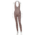 Leopard Print Printed Sexy V-neck Backless Slim Fit Halter Jumpsuit