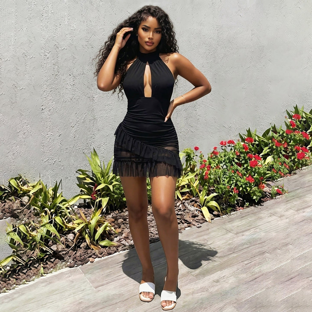 Sexy Black Halter Backless Dress