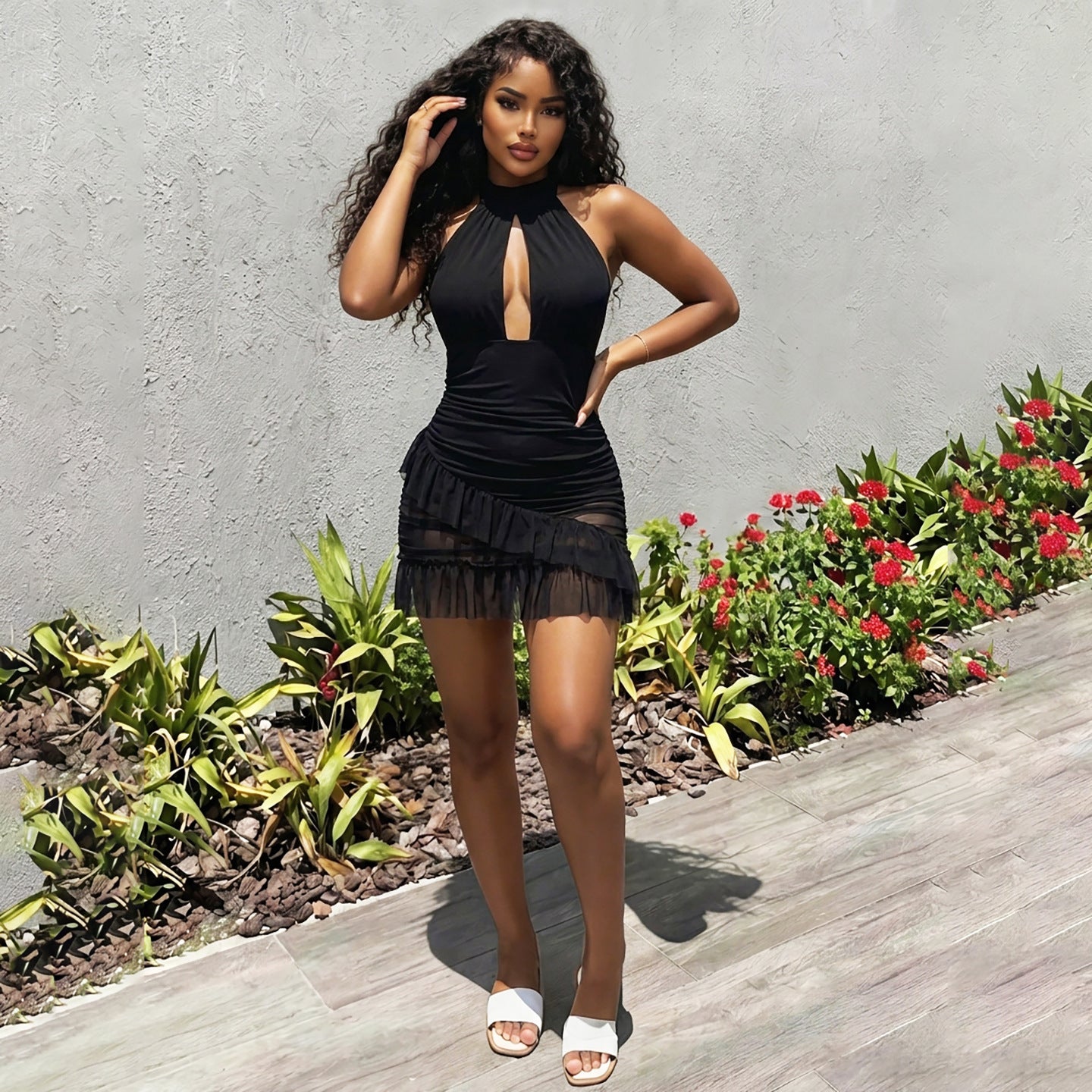 Sexy Black Halter Backless Dress