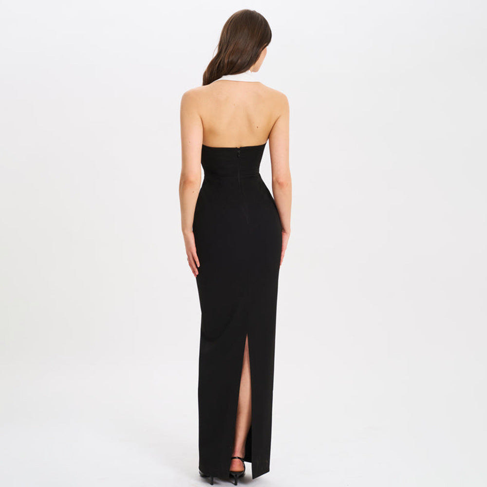 Collared Dress Sexy Backless Slit Slimming Dress