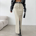 Elegant Fleece Lined Matte Leather High Waist Skirt No Belt