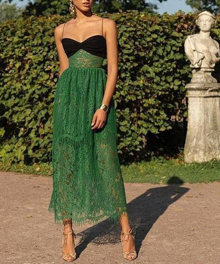 Formal Lace Green Maxi Dress