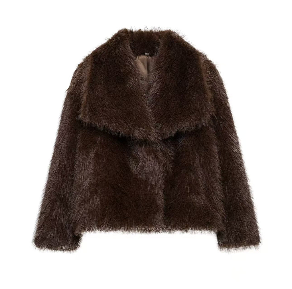 Faux Fur Coat with Large Lapel