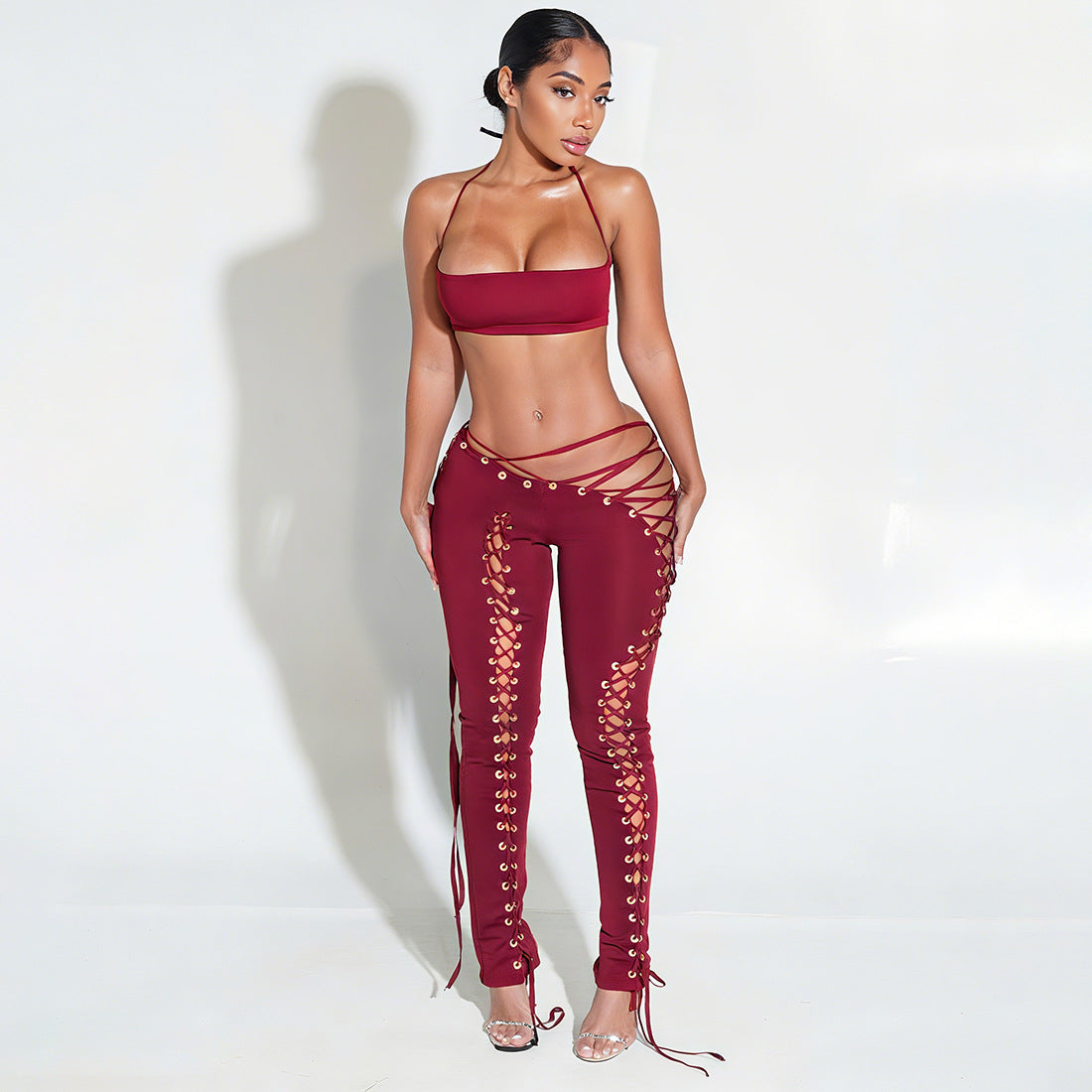 Sexy Lace Up Trousers Two Piece Set