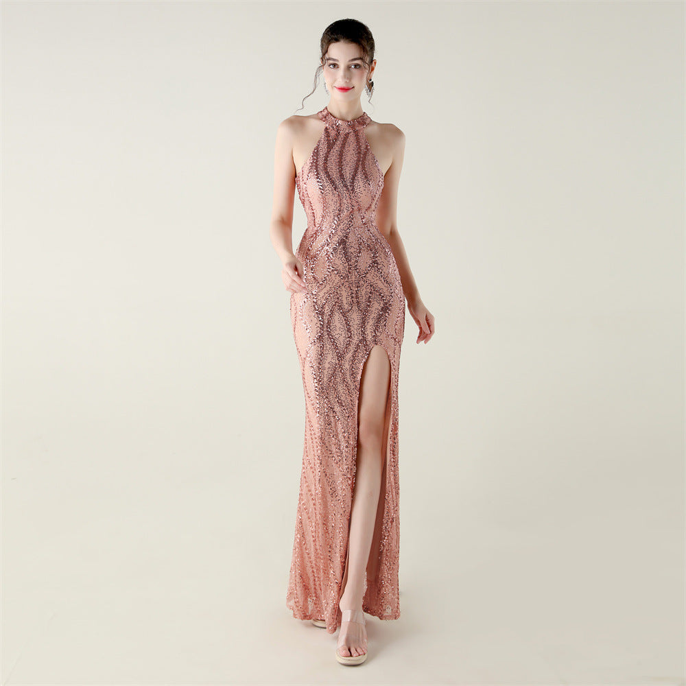 Formal Sequin Mesh Beaded Dress