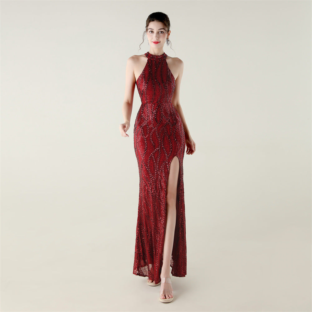 Formal Sequin Mesh Beaded Dress