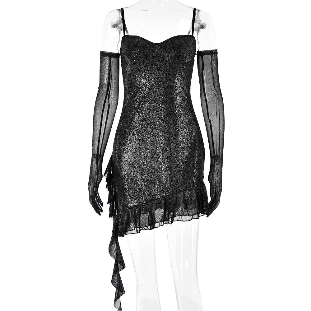 Mesh Silver Strap Tube Top Dress