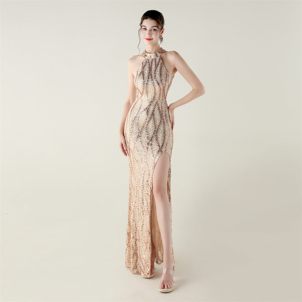 Formal Sequin Mesh Beaded Dress
