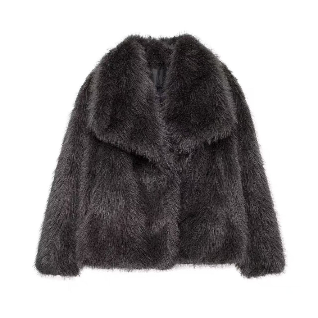 Faux Fur Coat with Large Lapel