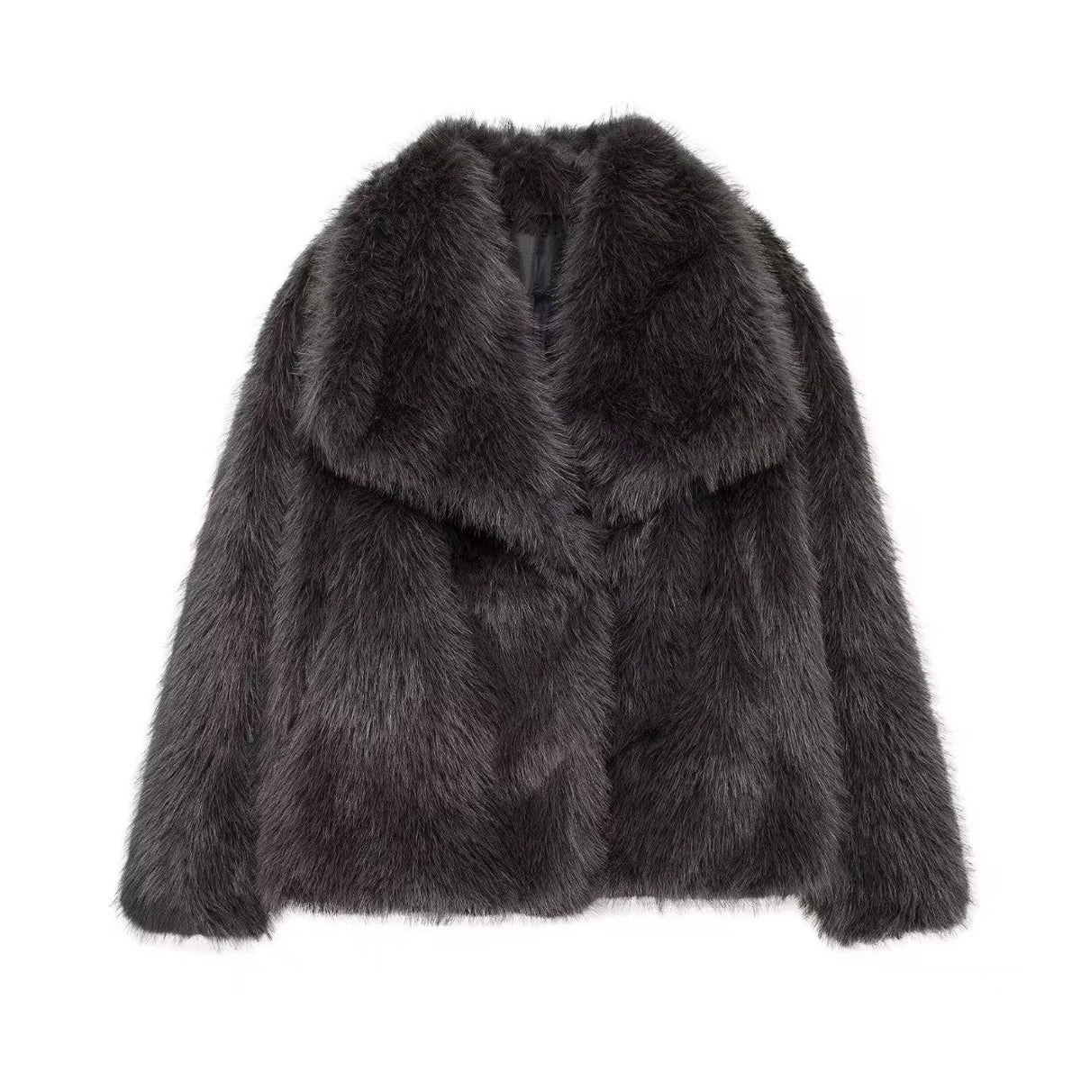 Faux Fur Coat with Large Lapel