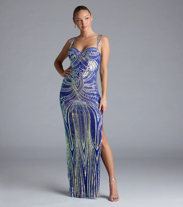 Formal High End Sequin Pattern Sling Dress