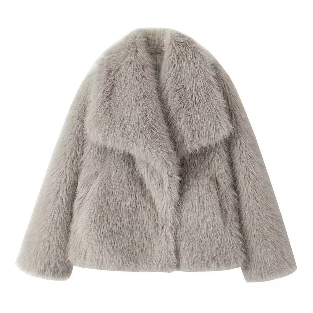 Faux Fur Coat with Large Lapel