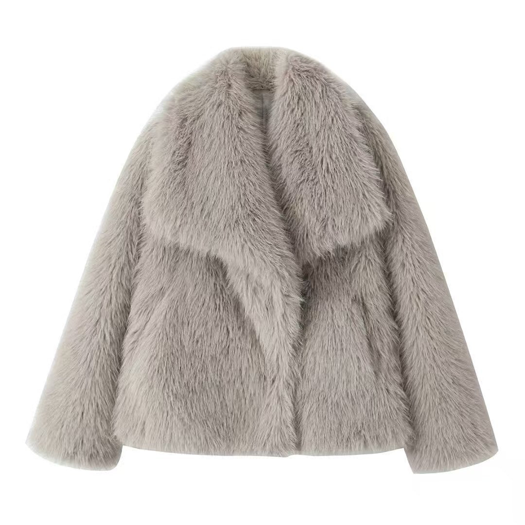Faux Fur Coat with Large Lapel