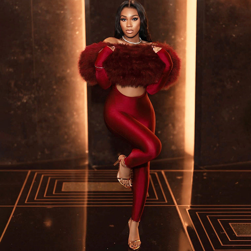 Furry Cropped Long Sleeve Jumpsuit