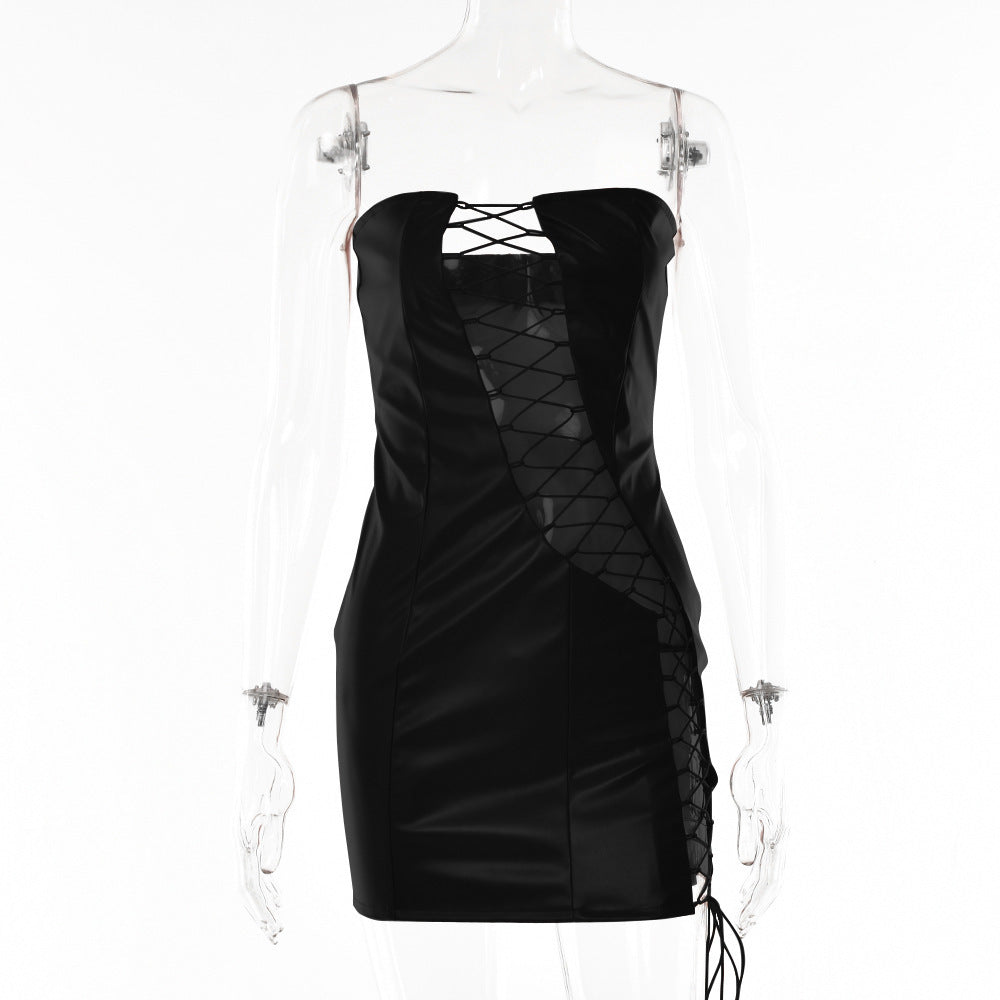 Leather Sexy Tube Top Lace Up Dress