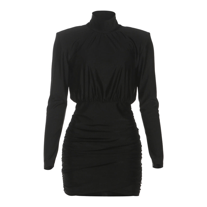 Cocktail Turtleneck Black Long Sleeve Dress