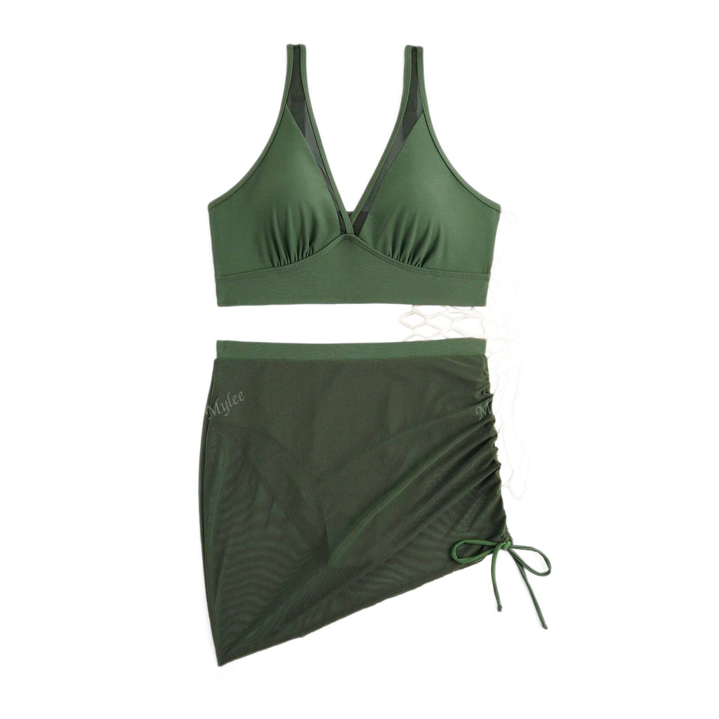 Mesh Drawstring Skirt Swimsuit