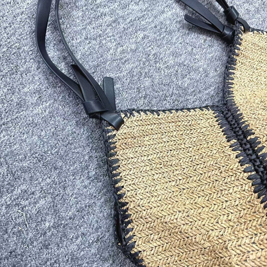 Causal Diagonal Stripe Straw Bag
